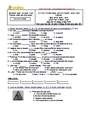 Đề thi tuyển sinh Lớp 10 THPT môn Tiếng Anh - Năm học 2018-2019 - Sở giáo dục và đào tạo thành phố Hồ Chí Minh (Có đáp án)